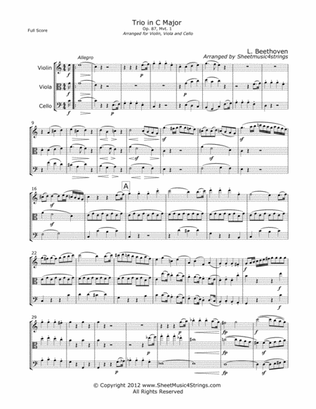 Book cover for Beethoven, L., - Trio Op. 87 (Mvt. 1) for Violin, Viola and Cello
