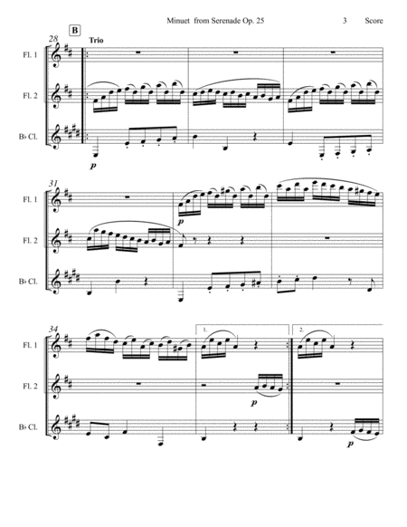 Beethoven Minuet from Serenade op. 25 set for 2 flutes and clarinet image number null