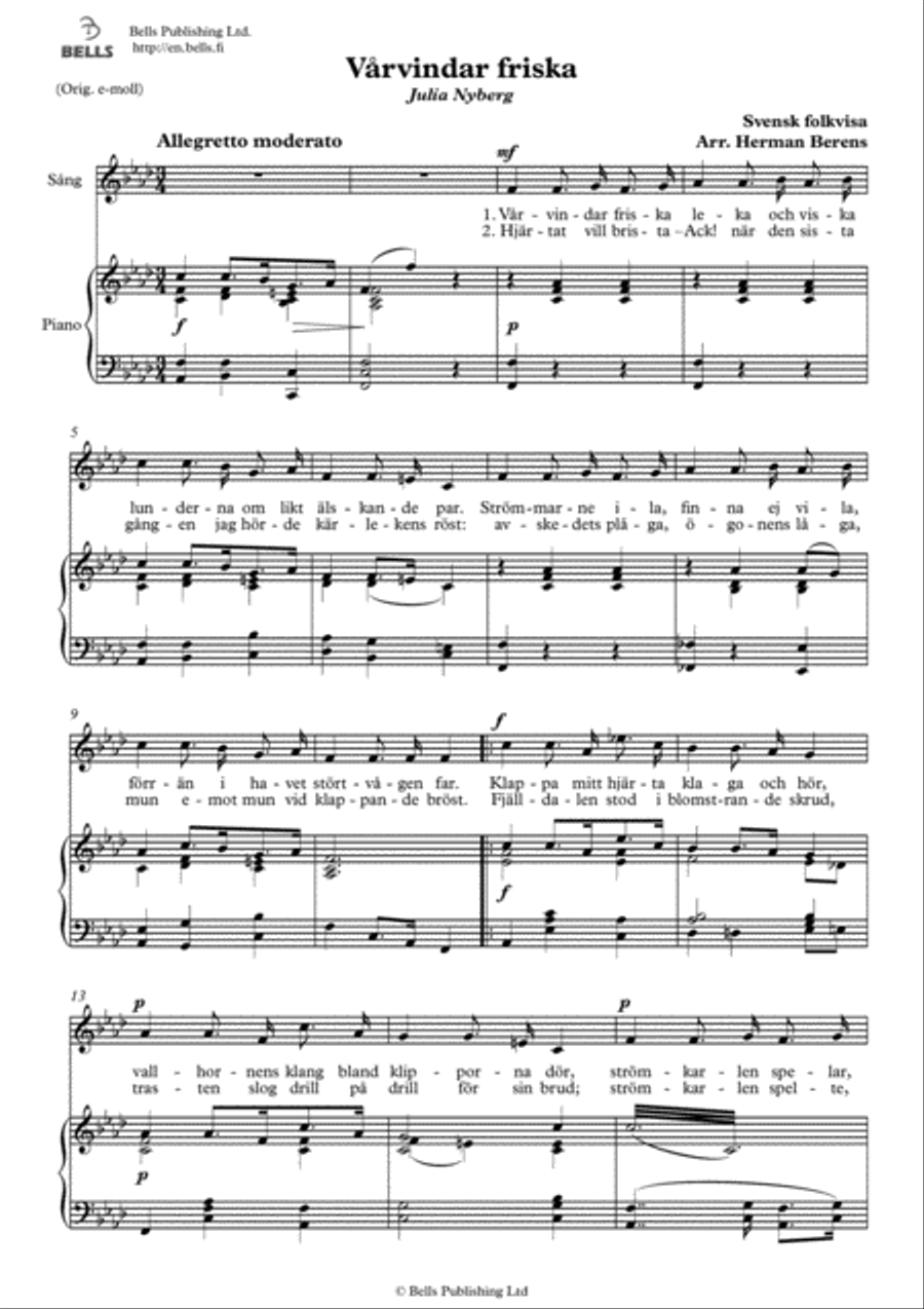 Varvindar friska (F minor) Voice Solo scores gallery preview page 1