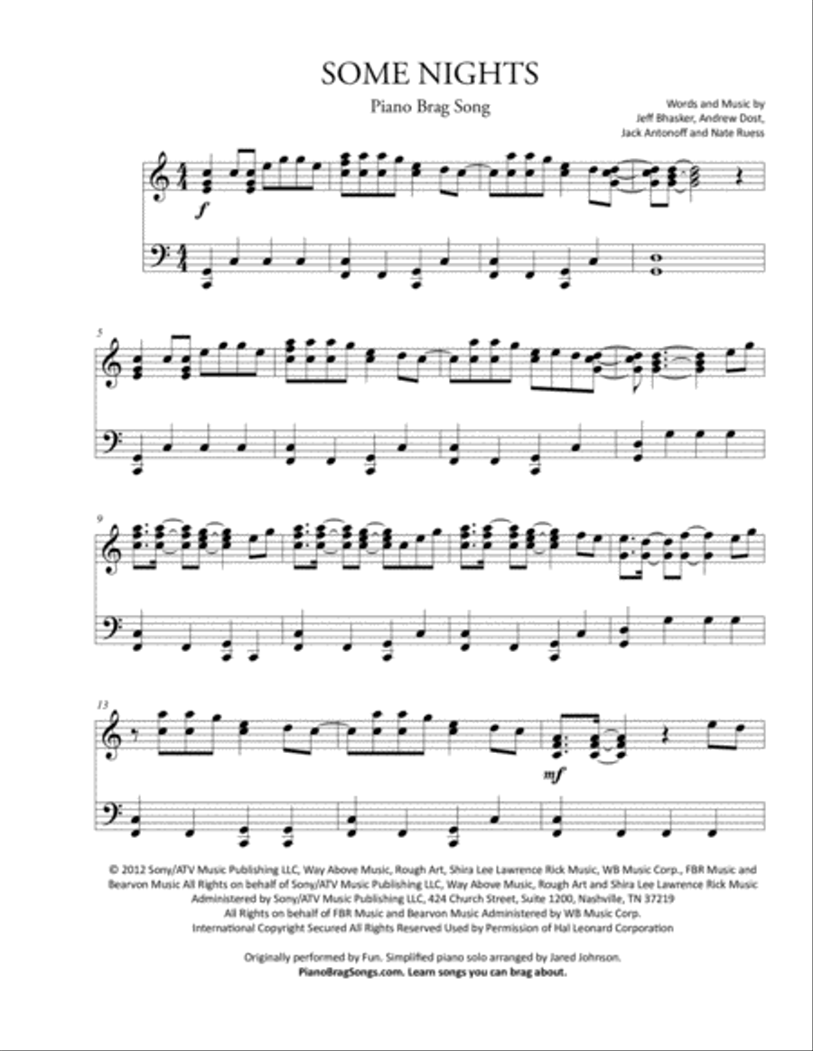 Some Nights Piano Solo scores gallery preview page 1
