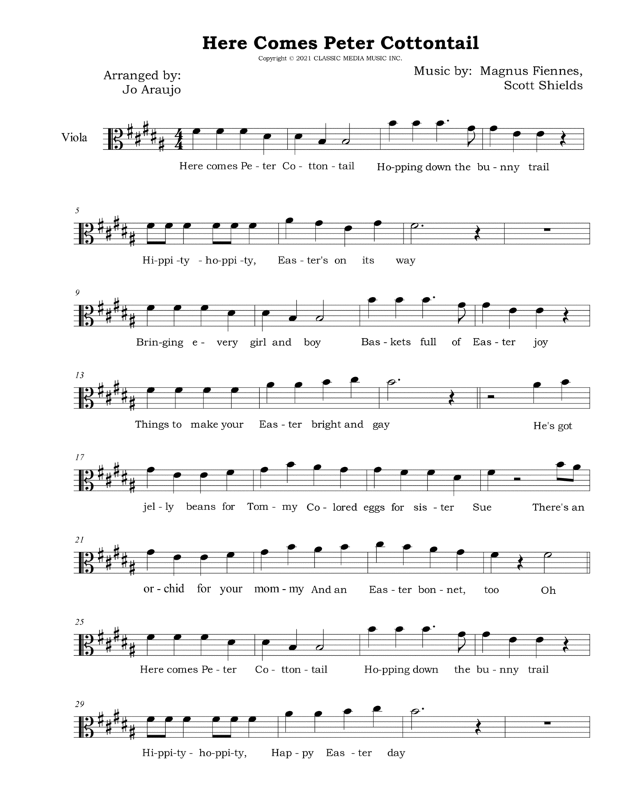 Here Comes Peter Cottontail Viola Solo scores gallery preview page 1
