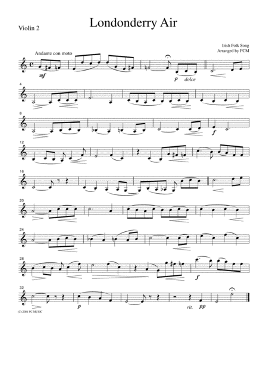 Irish Folk Song Londonderry Air, for string quartet, JM003 String Quartet scores gallery preview page 2