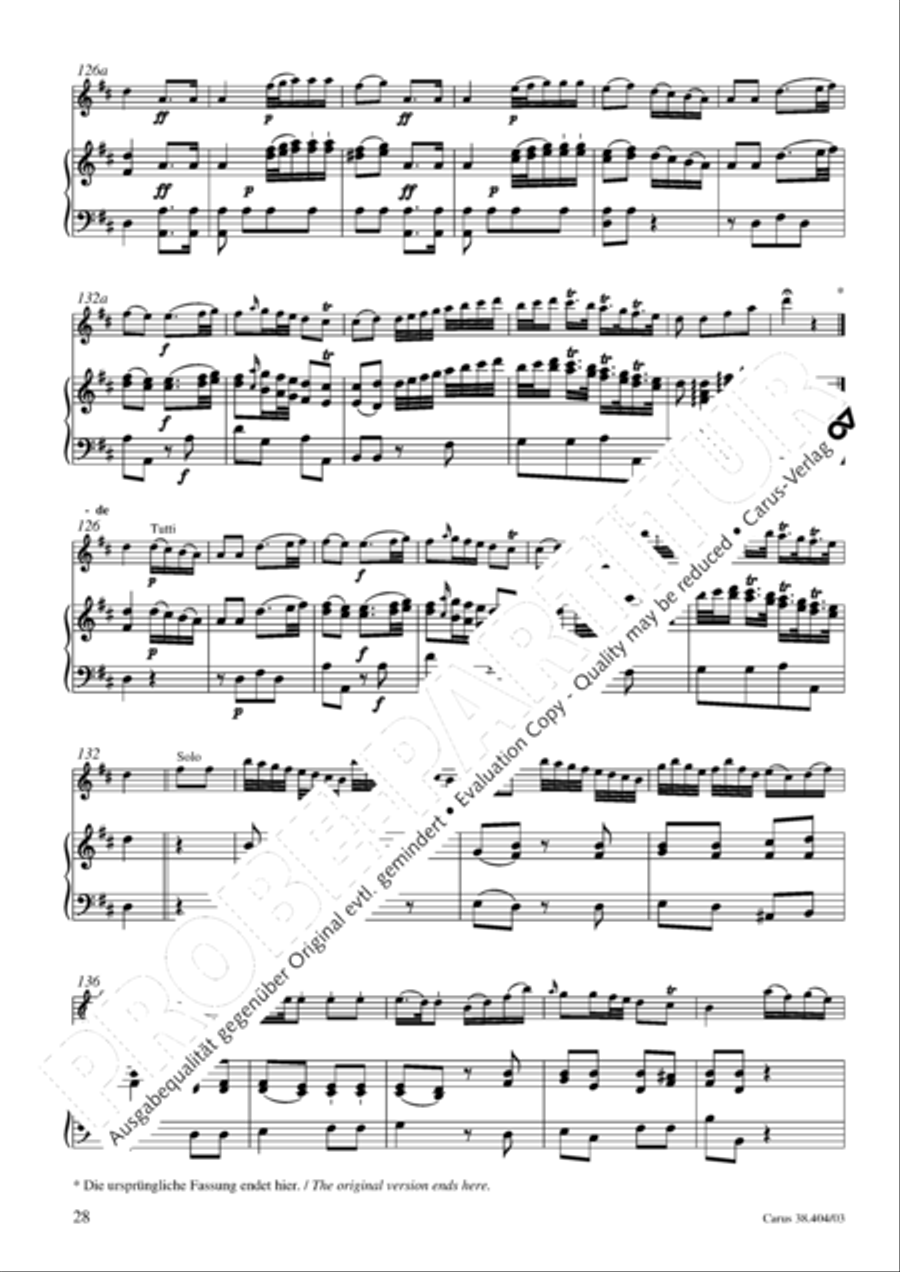 Concerto for Flute in D major (Concerto per il Flauto traverso in D / Flotenkonzert in D) Flute Solo scores gallery preview page 29
