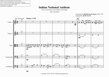 Indian National Anthem for String Orchestra (MFAO World National Anthem Series) image number null
