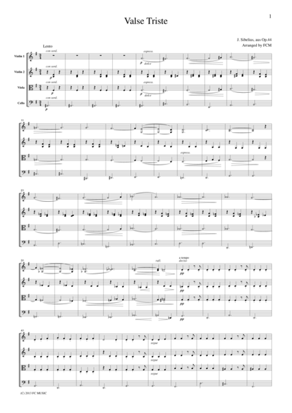 Sibelius Valse Triste, for string quartet, CS602 image number null