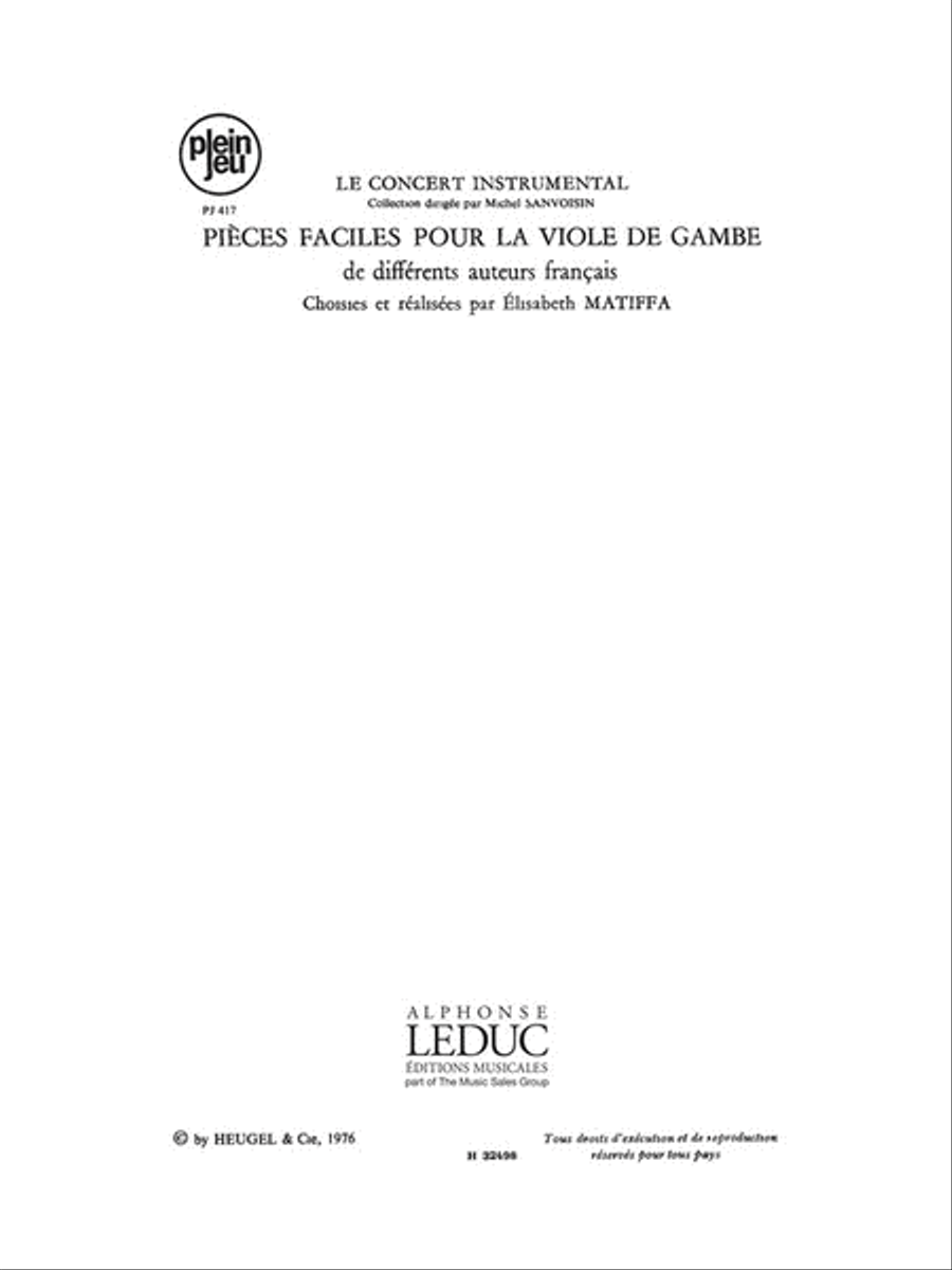 Pieces Faciles Pour La Viole De Gambe Viola scores gallery preview page 1