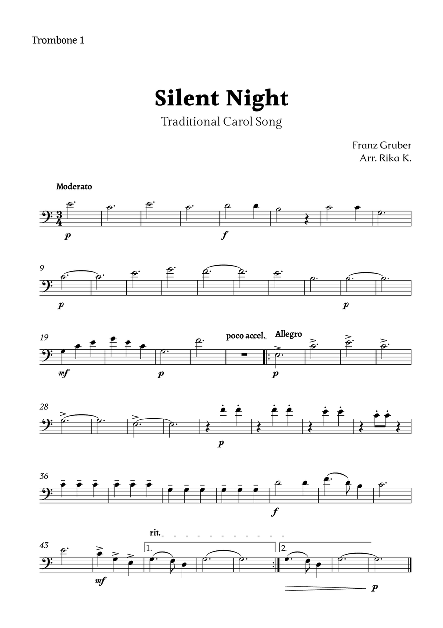 Silent Night for Trombone Quartet Brass Quartet scores gallery preview page 3
