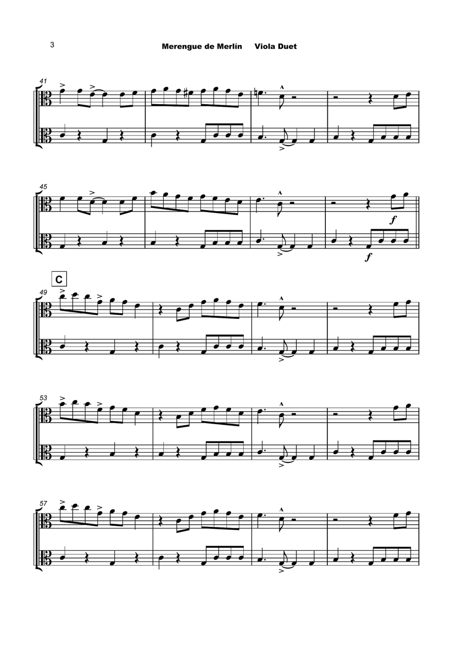 Merengue de Merlín, for Viola Duet