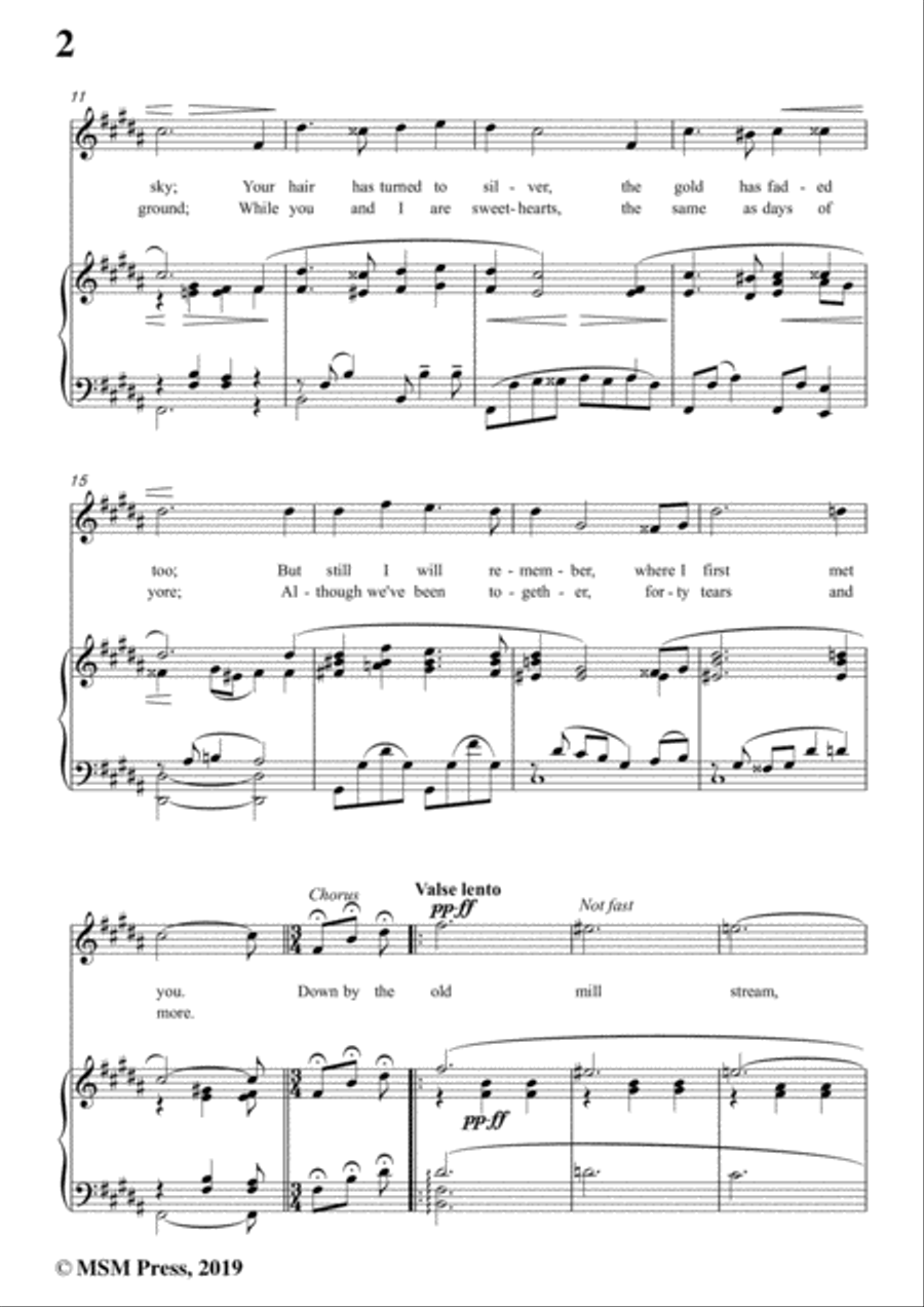 Tell Taylor-Down By the Old Mill Stream,in B Major,for Voice&Piano Voice scores gallery preview page 4