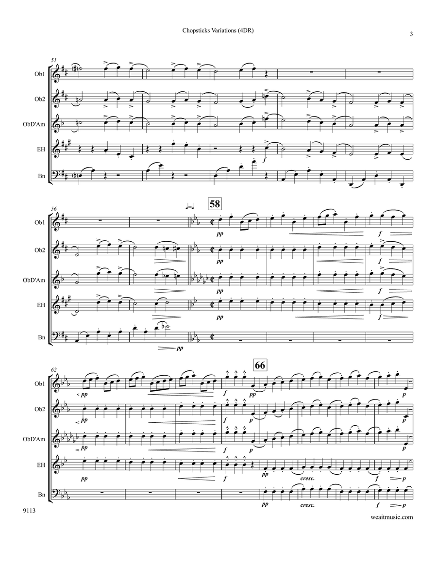 Chopsticks Variations for 4 double reeds (4'36) Woodwind Quartet scores gallery preview page 3
