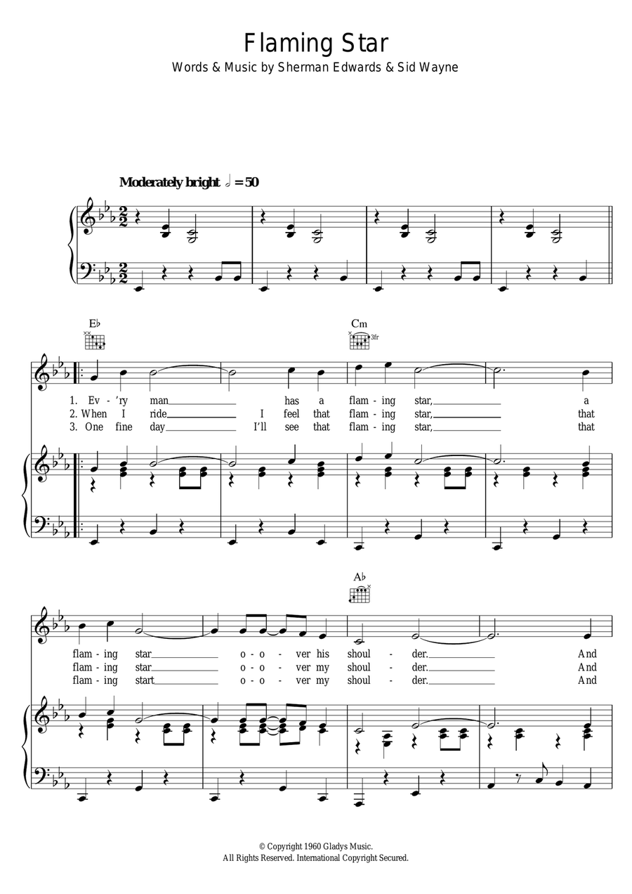 Flaming Star Flaming Star Piano, Vocal scores gallery preview page 1