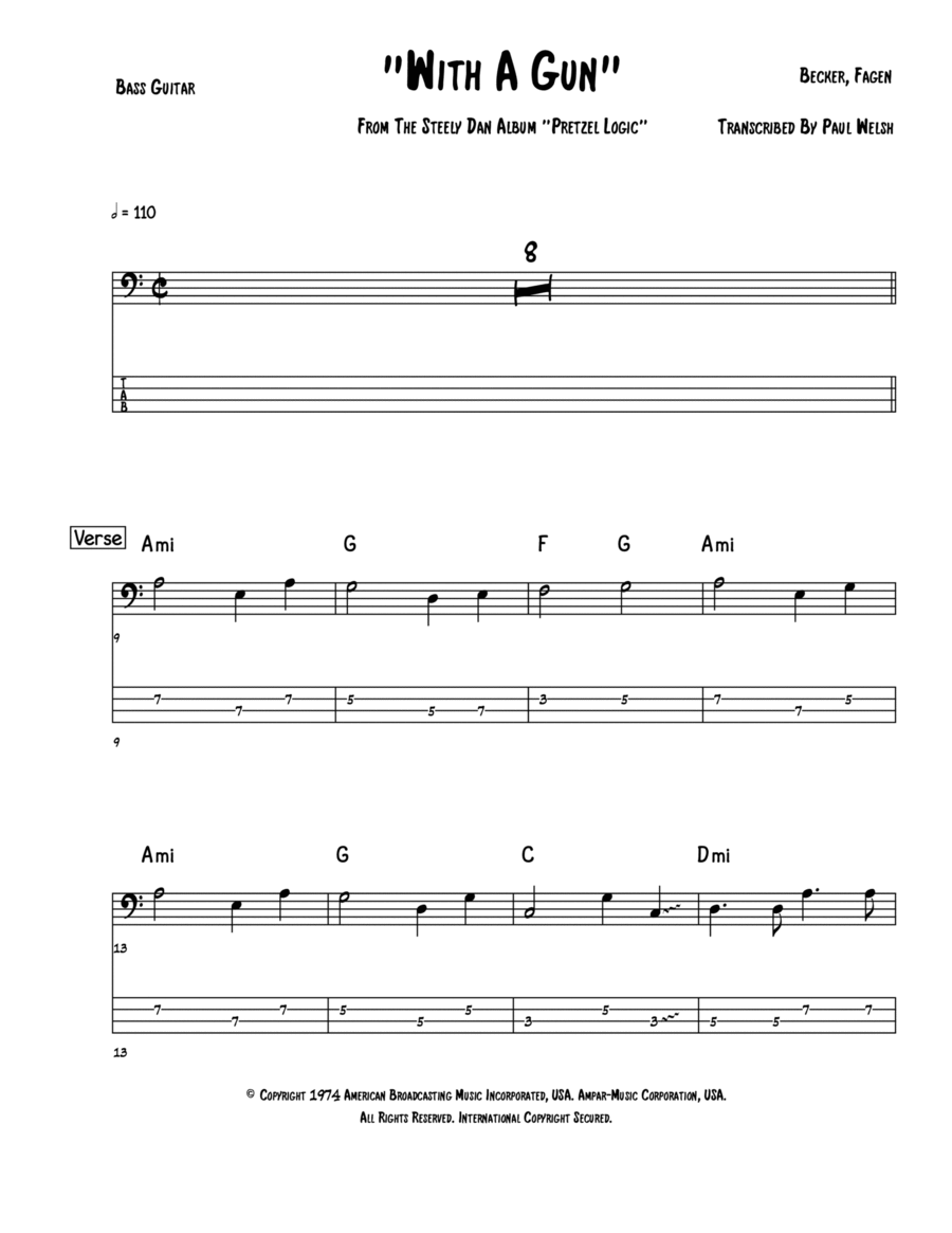 With A Gun Bass Guitar scores gallery preview page 1
