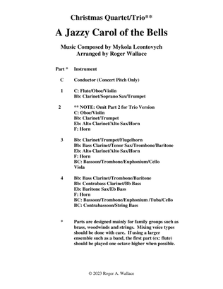 Book cover for Carol of the Bells (Jazz Waltz for String Quartet)