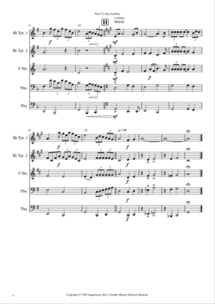 Time To Say Goodbye Brass Quintet scores gallery preview page 6