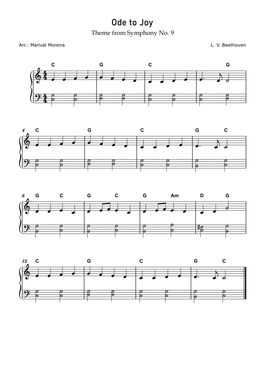 Ode to Joy - Beethoven (Easy piano) - Score and Chords image number null