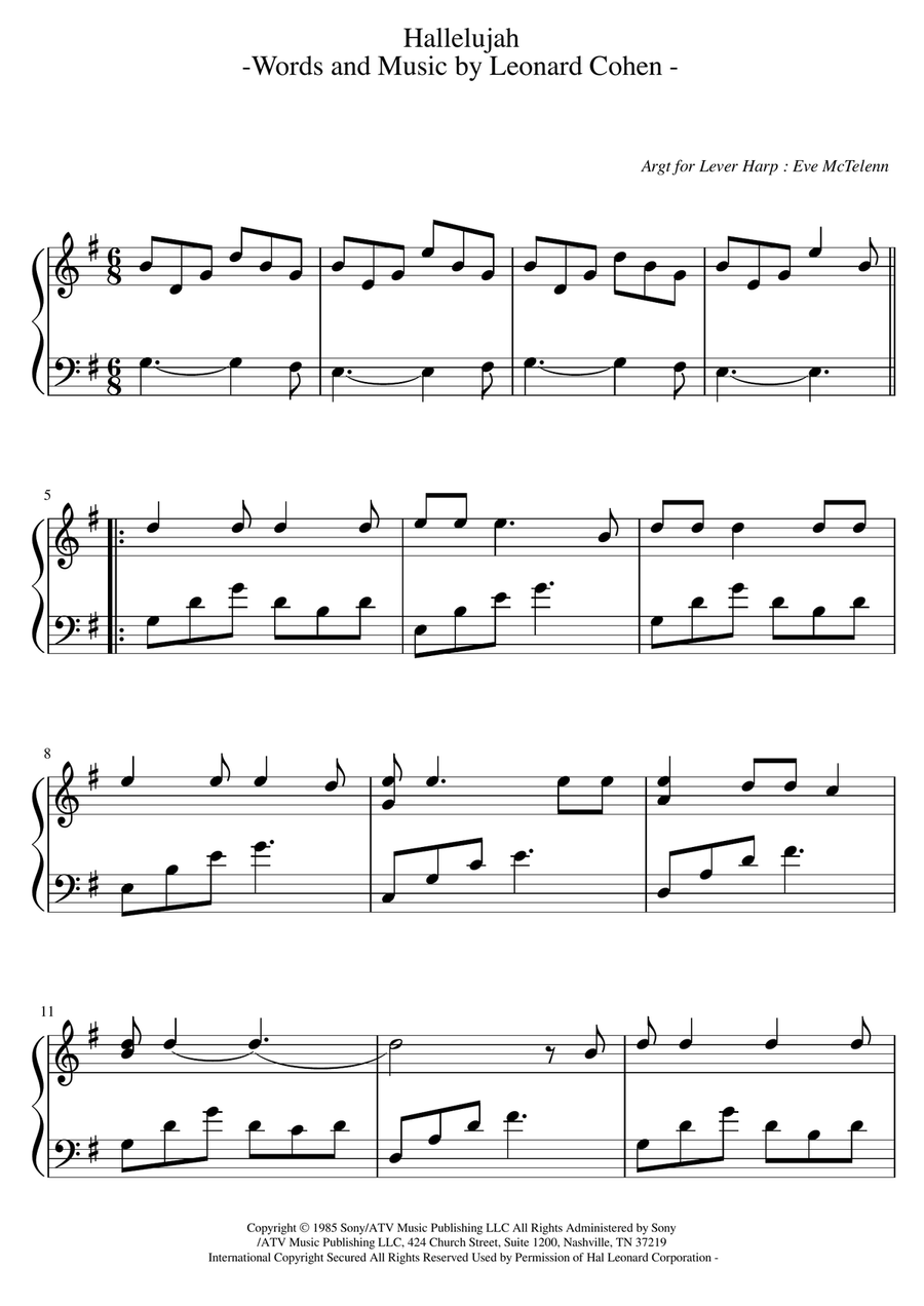 Hallelujah Hallelujah Celtic Harp scores gallery preview page 2