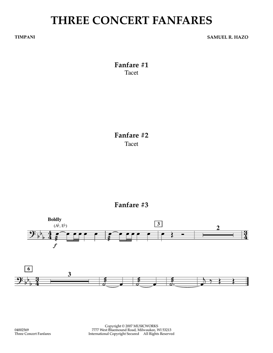 Three Concert Fanfares - Timpani Concert Band scores gallery preview page 1