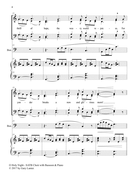 O HOLY NIGHT (SATB Choir with Bassoon & Piano - Score & Parts included) image number null