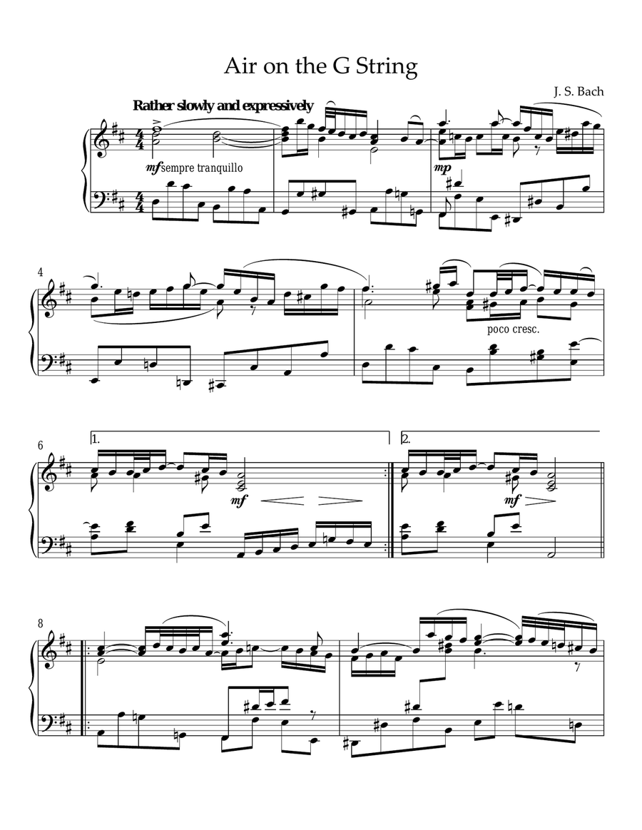 Air On The G String Piano Solo scores gallery preview page 1