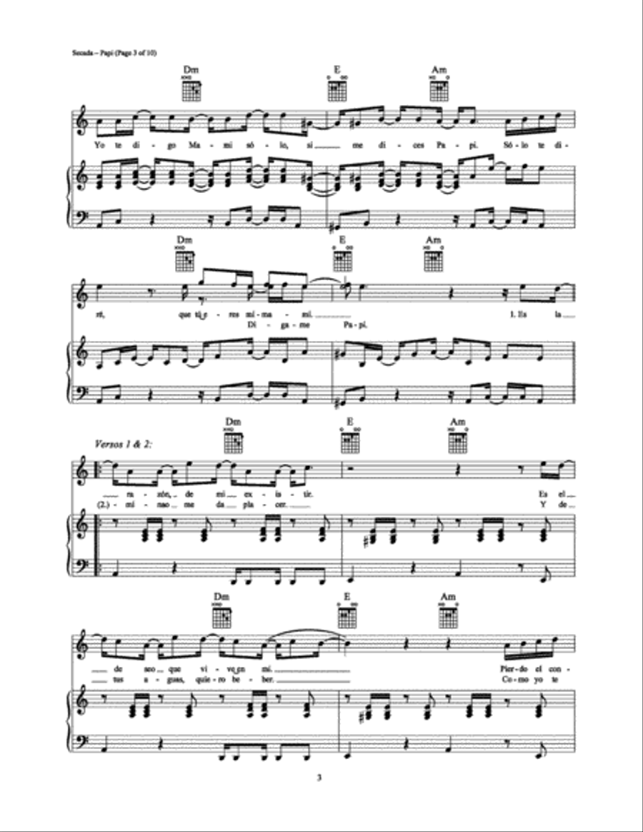 Papi (Spanish Version) Piano, Vocal, Guitar scores gallery preview page 3