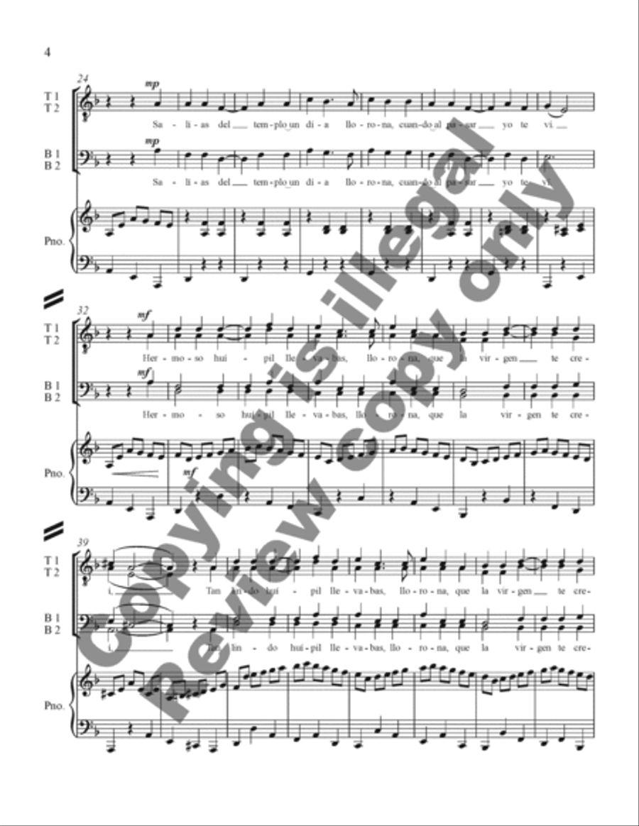 Three Mexican Folk Songs: 3. La Llorona TTBB scores gallery preview page 4