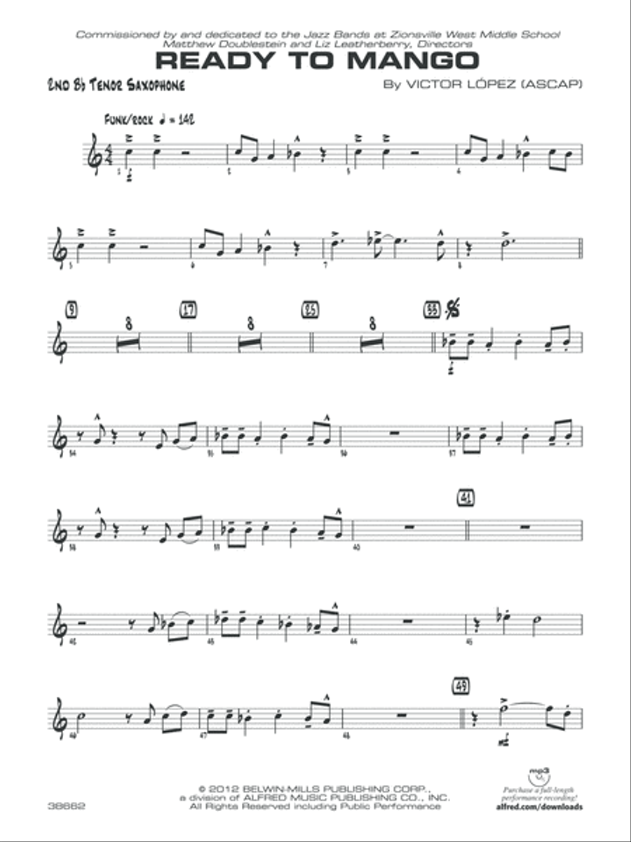 Ready to Mango: 2nd B-flat Tenor Saxophone Jazz Ensemble scores gallery preview page 1