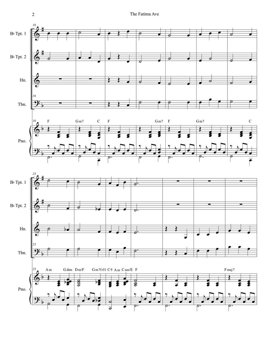 The Fatima Ave (Brass Quartet and Piano) Brass Quartet scores gallery preview page 2