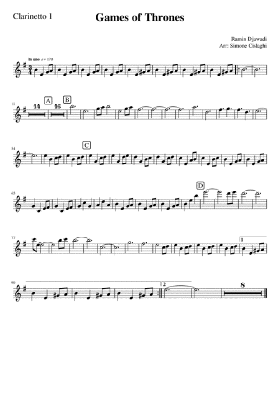 Game Of Thrones Clarinet scores gallery preview page 5