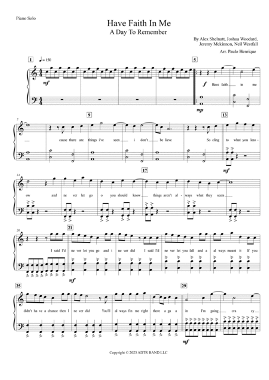 Have Faith In Me Piano Solo scores gallery preview page 2