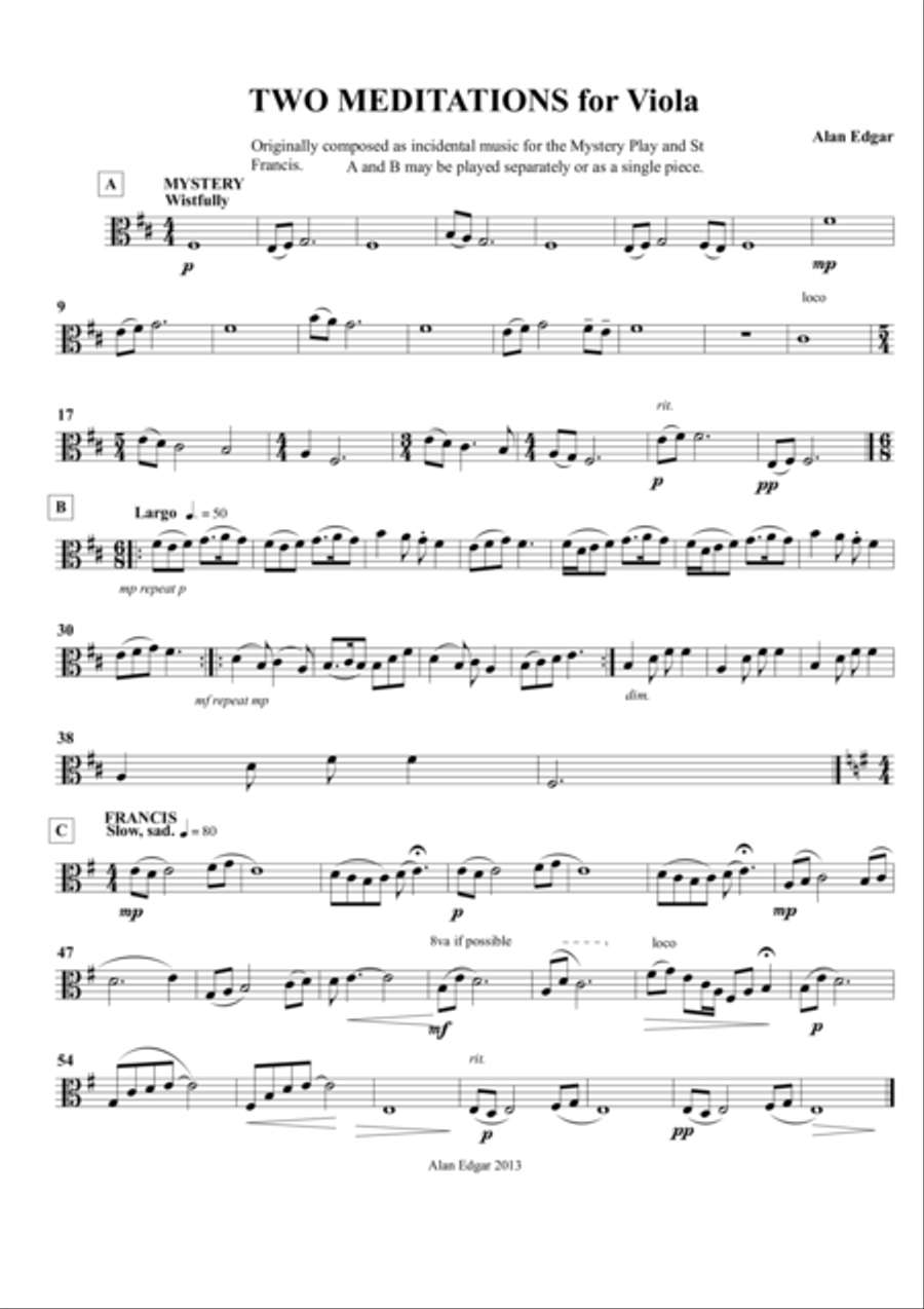 TWO MEDITATIONS for VIOLA Viola Solo scores gallery preview page 1