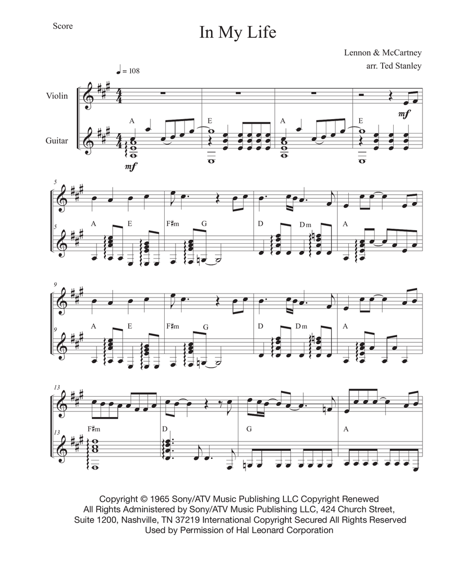 In My Life In My Life String Duet scores gallery preview page 1