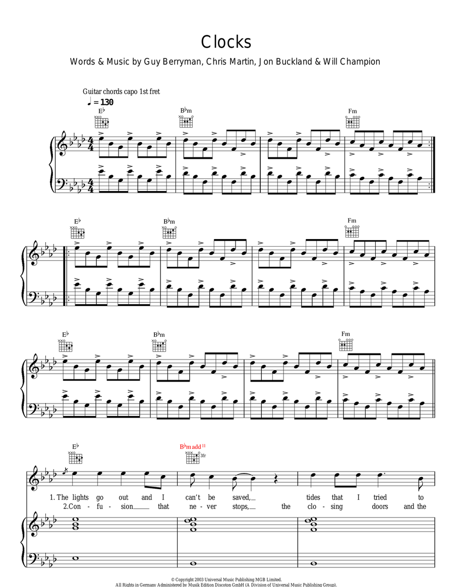 Clocks Clocks Acoustic Guitar scores gallery preview page 1