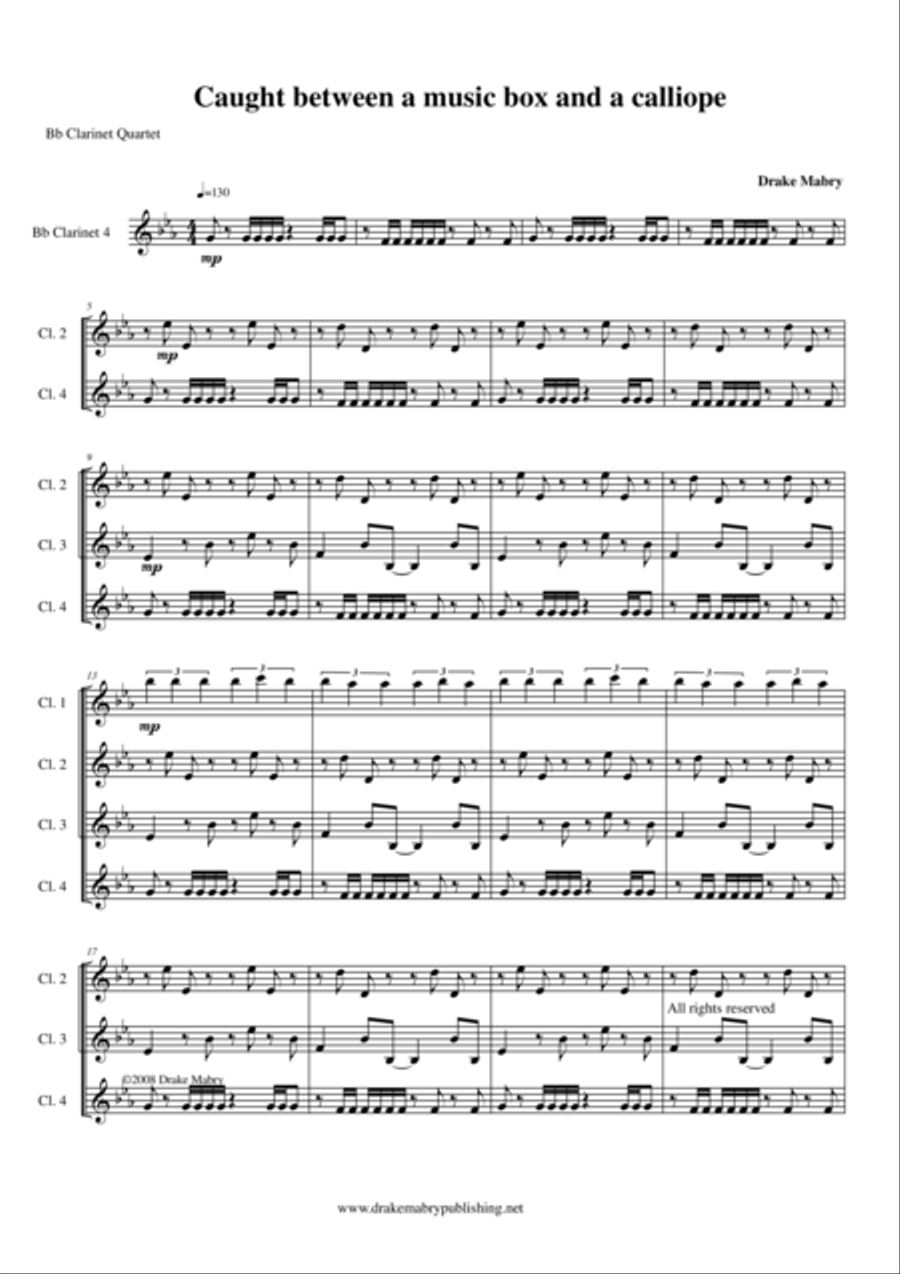 Caught between a music box and a calliope (4 Bb clarinets) Clarinet Quartet scores gallery preview page 1