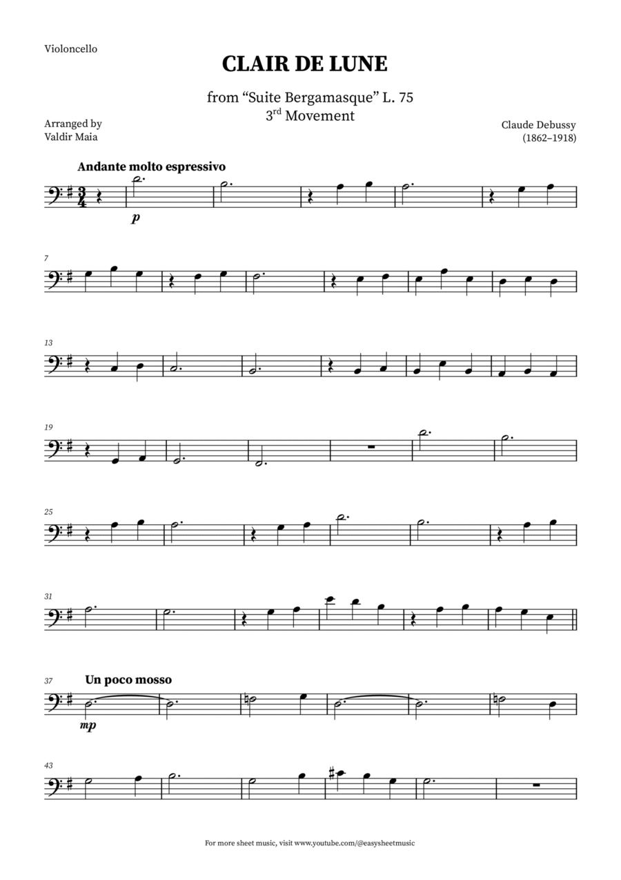 Clair de Lune - Cello Cello Solo scores gallery preview page 1