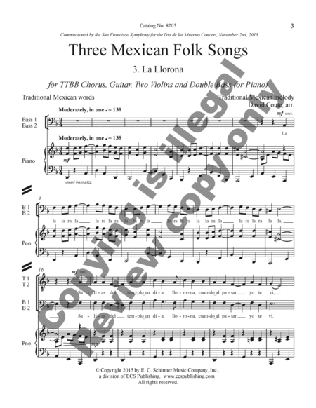 Three Mexican Folk Songs: 3. La Llorona (Piano/Choral Score)