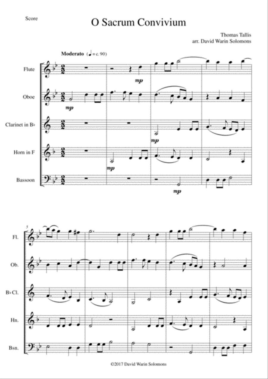 O Sacrum Convivium for wind quintet Woodwind Quintet scores gallery preview page 1