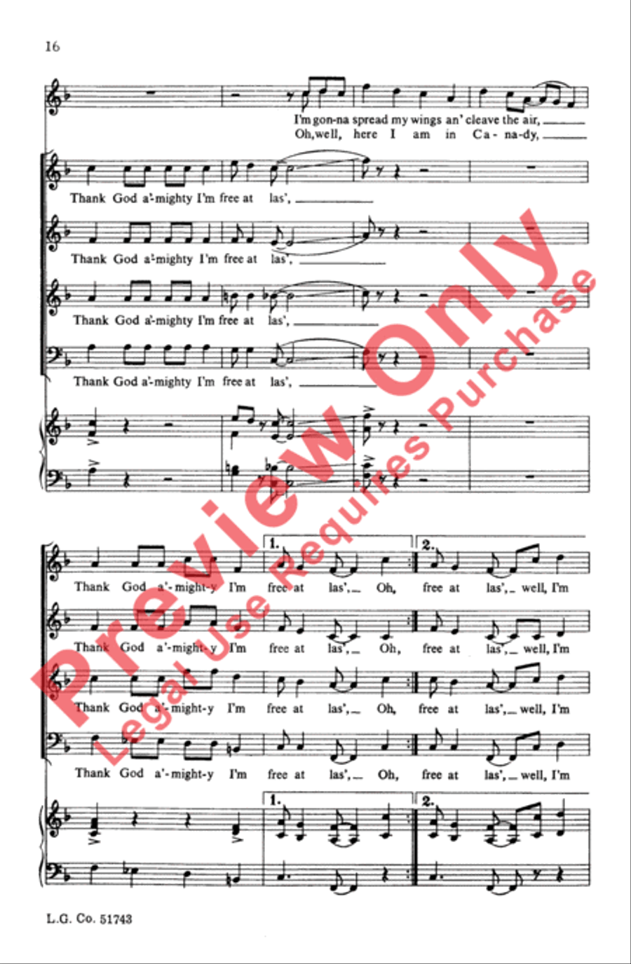 Free, My Lord, Free at Las' 4-Part scores gallery preview page 16