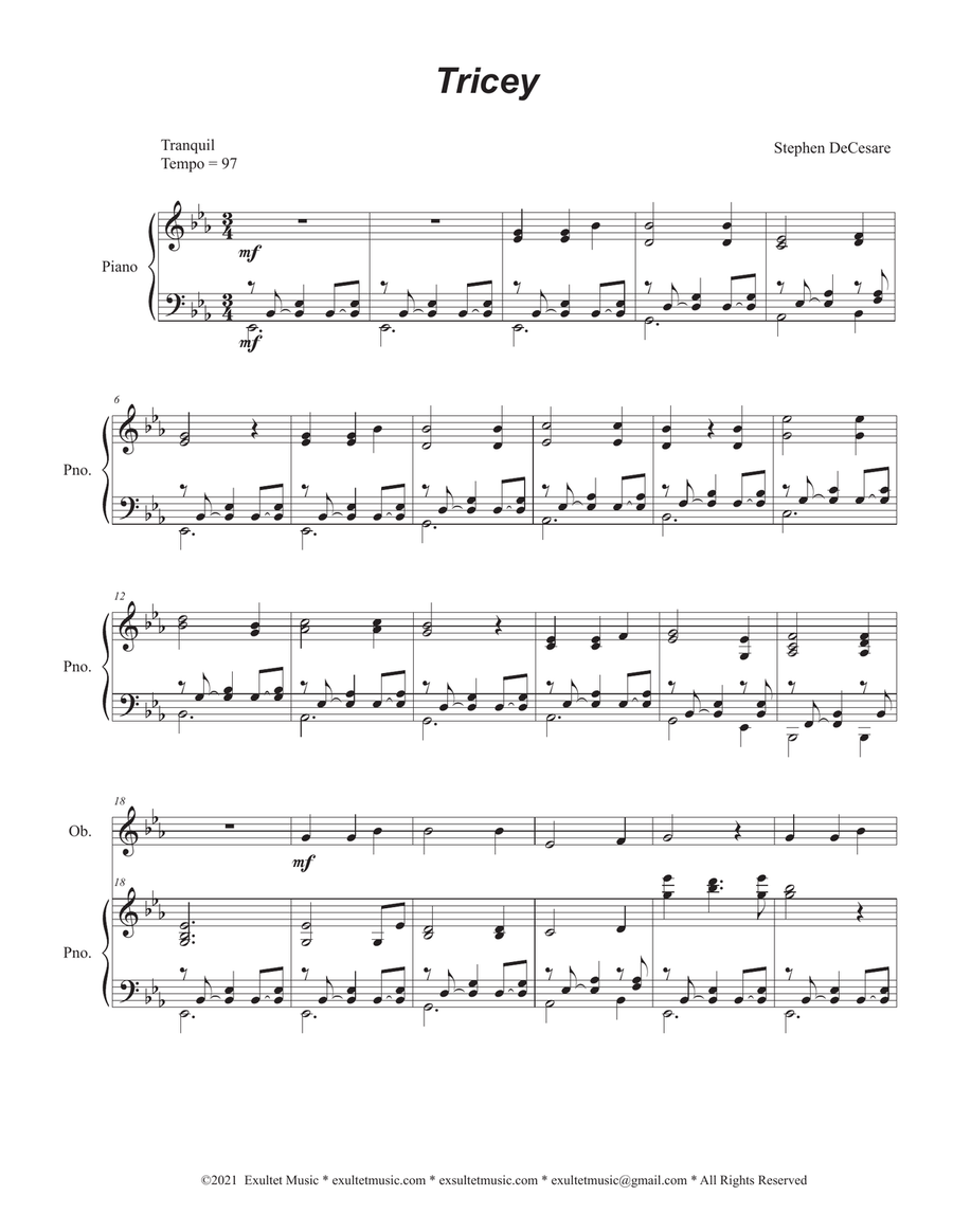 Tricey (Oboe solo and Piano) Piano scores gallery preview page 3