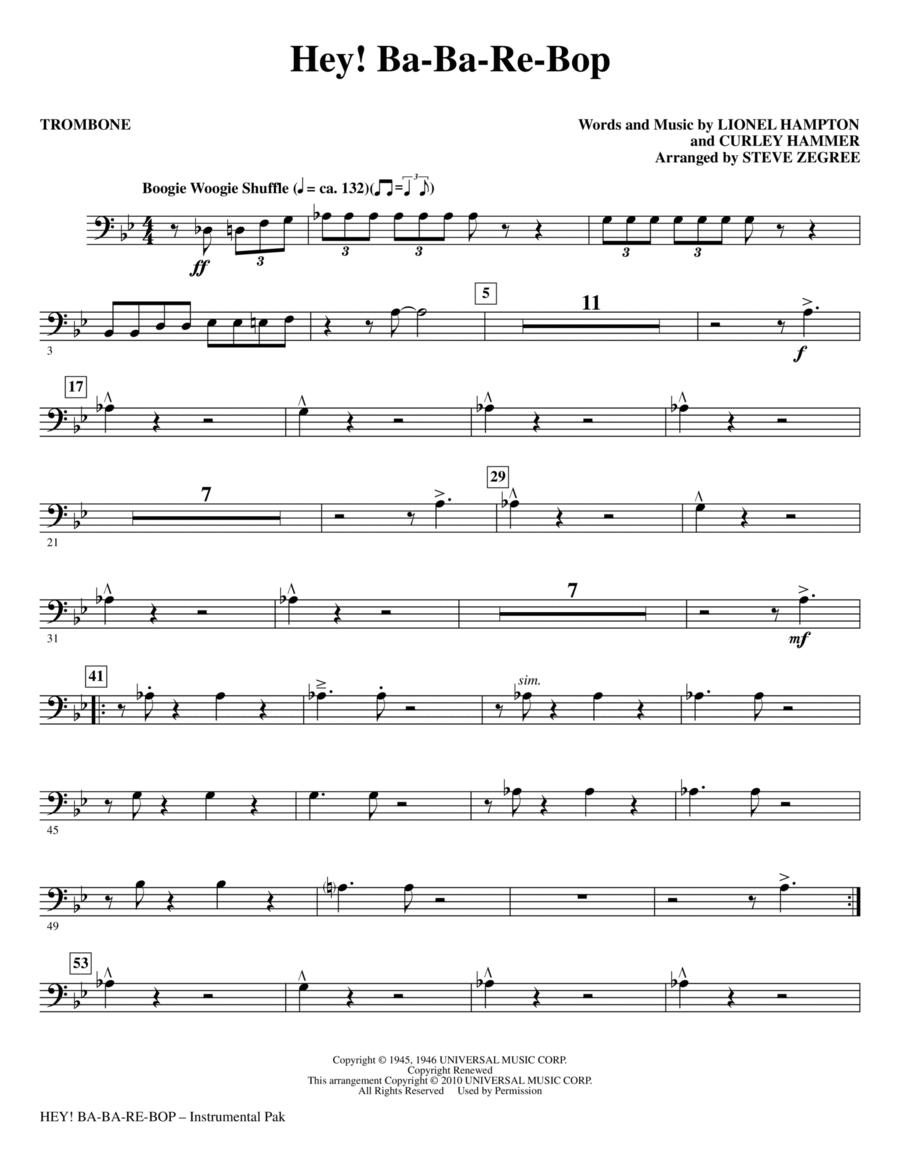 Hey! Ba-Ba-Re-Bop - Trombone Choir scores gallery preview page 1