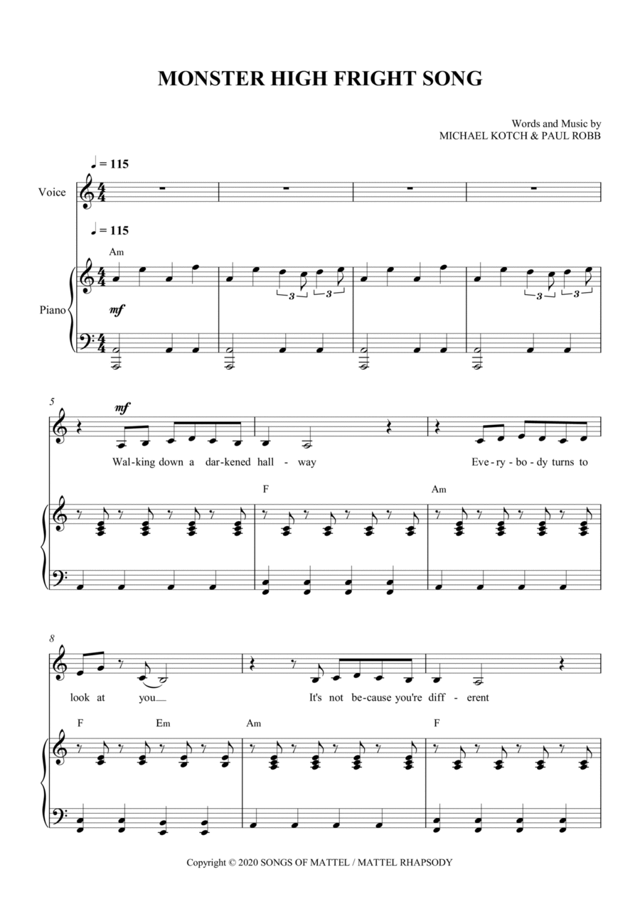 Monster High Fright Song Piano, Vocal, Guitar scores gallery preview page 1