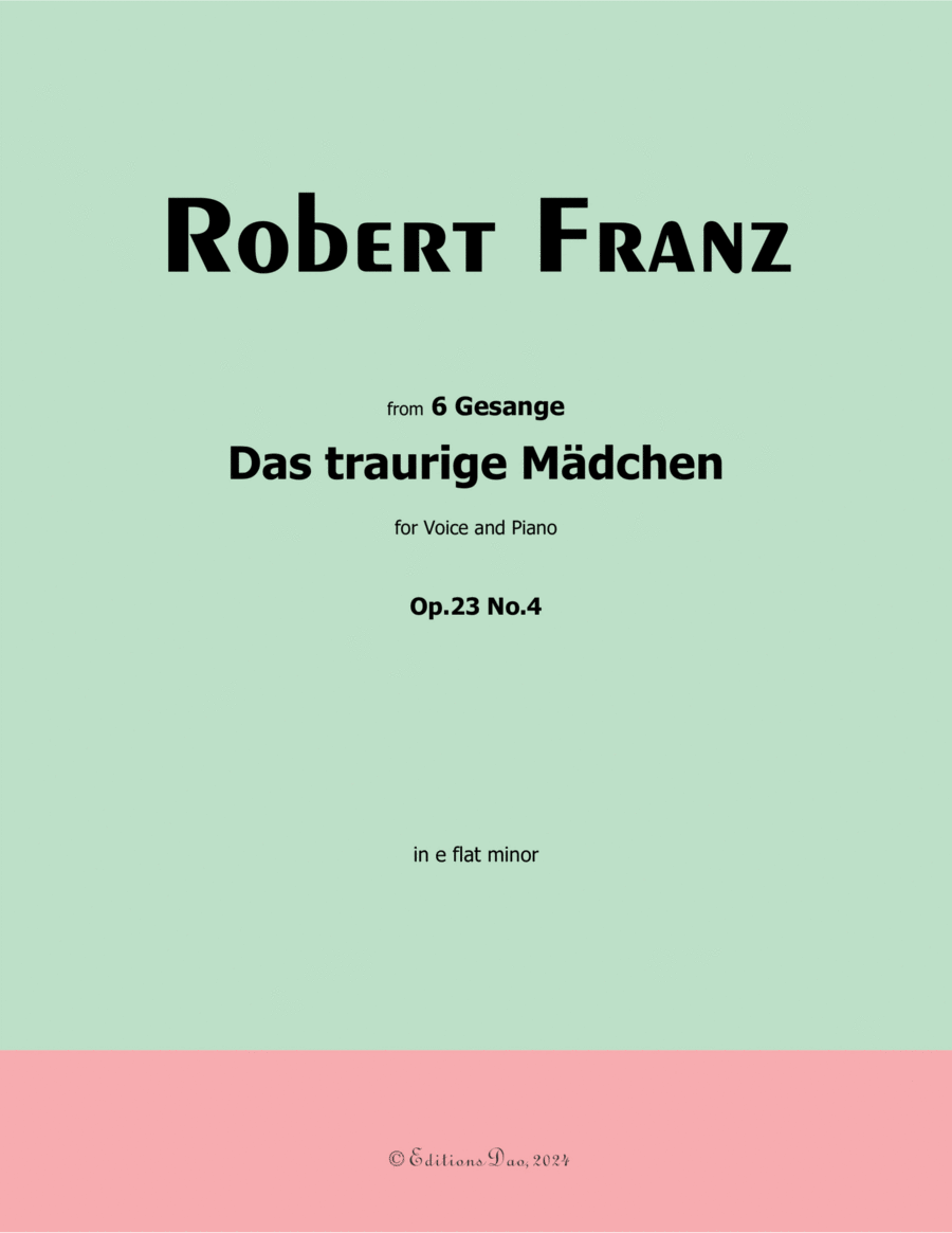 Das traurige Madchen, by Robert Franz, in e flat minor Voice scores gallery preview page 1