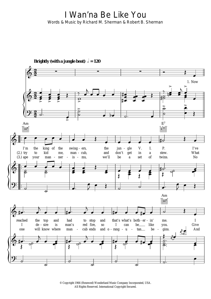 I Wan'na Be Like You (from The Jungle Book) Piano, Vocal scores gallery preview page 1