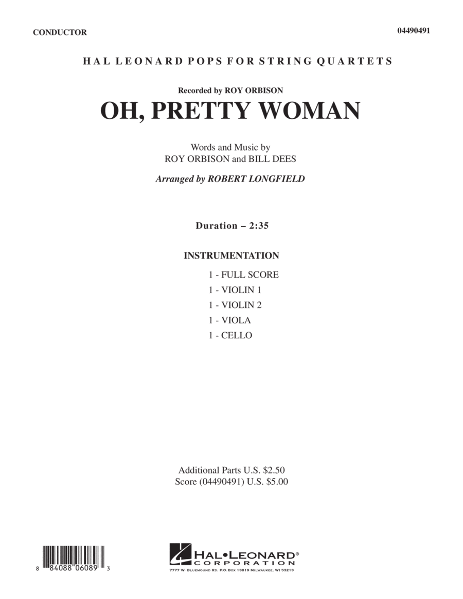 Oh, Pretty Woman - Full Score String Quartet scores gallery preview page 1