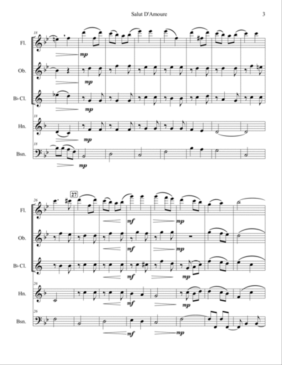 Salut De'Amoure (Liebesgruss) Woodwind Quintet scores gallery preview page 3
