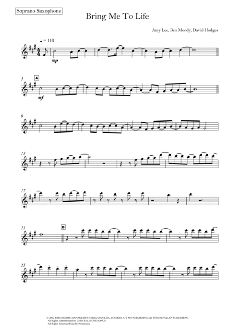 Bring Me To Life Bring Me To Life Saxophone Quartet scores gallery preview page 5