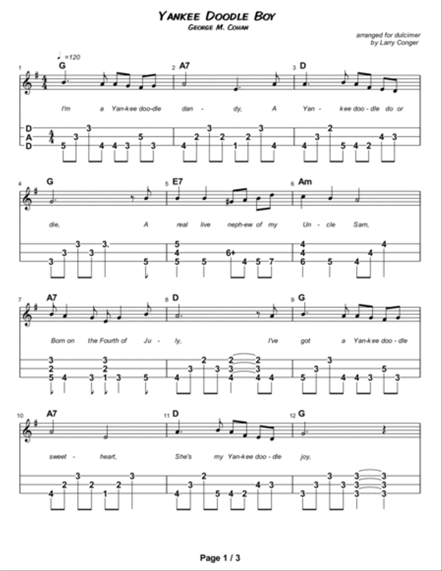Yankee Doodle Boy Dulcimer scores gallery preview page 2