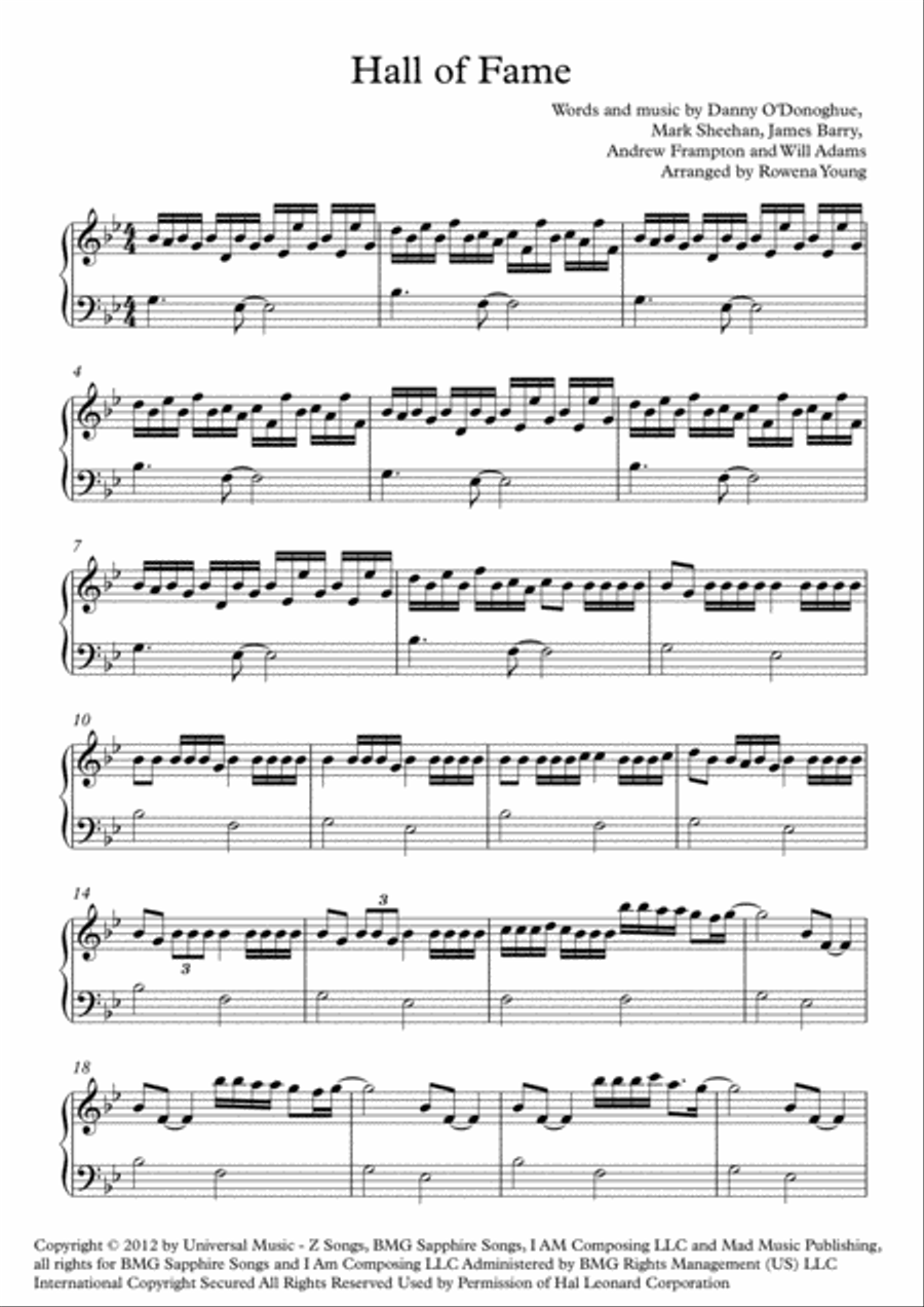 Hall Of Fame Hall Of Fame Piano Solo scores gallery preview page 1
