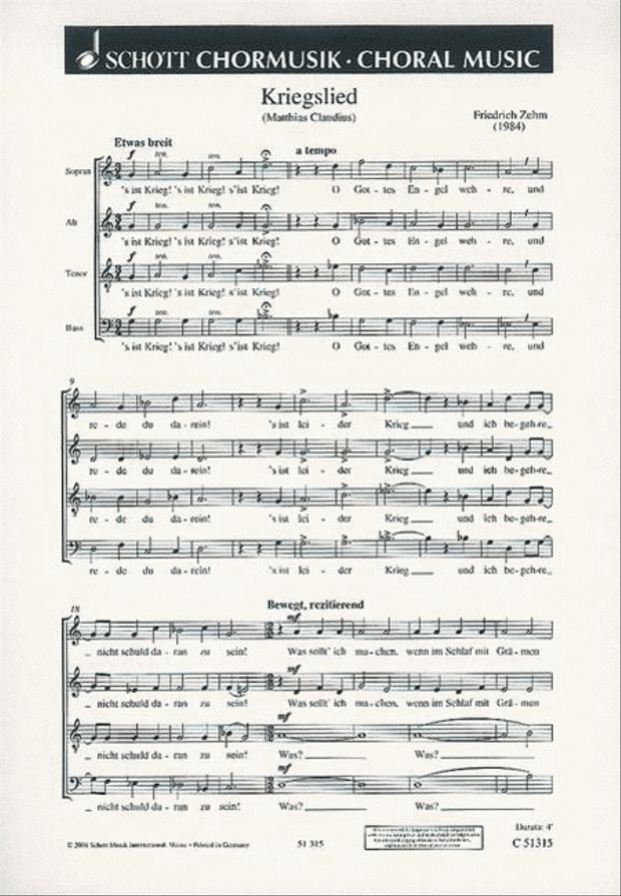 Kriegslied A Cappella scores gallery preview page 1