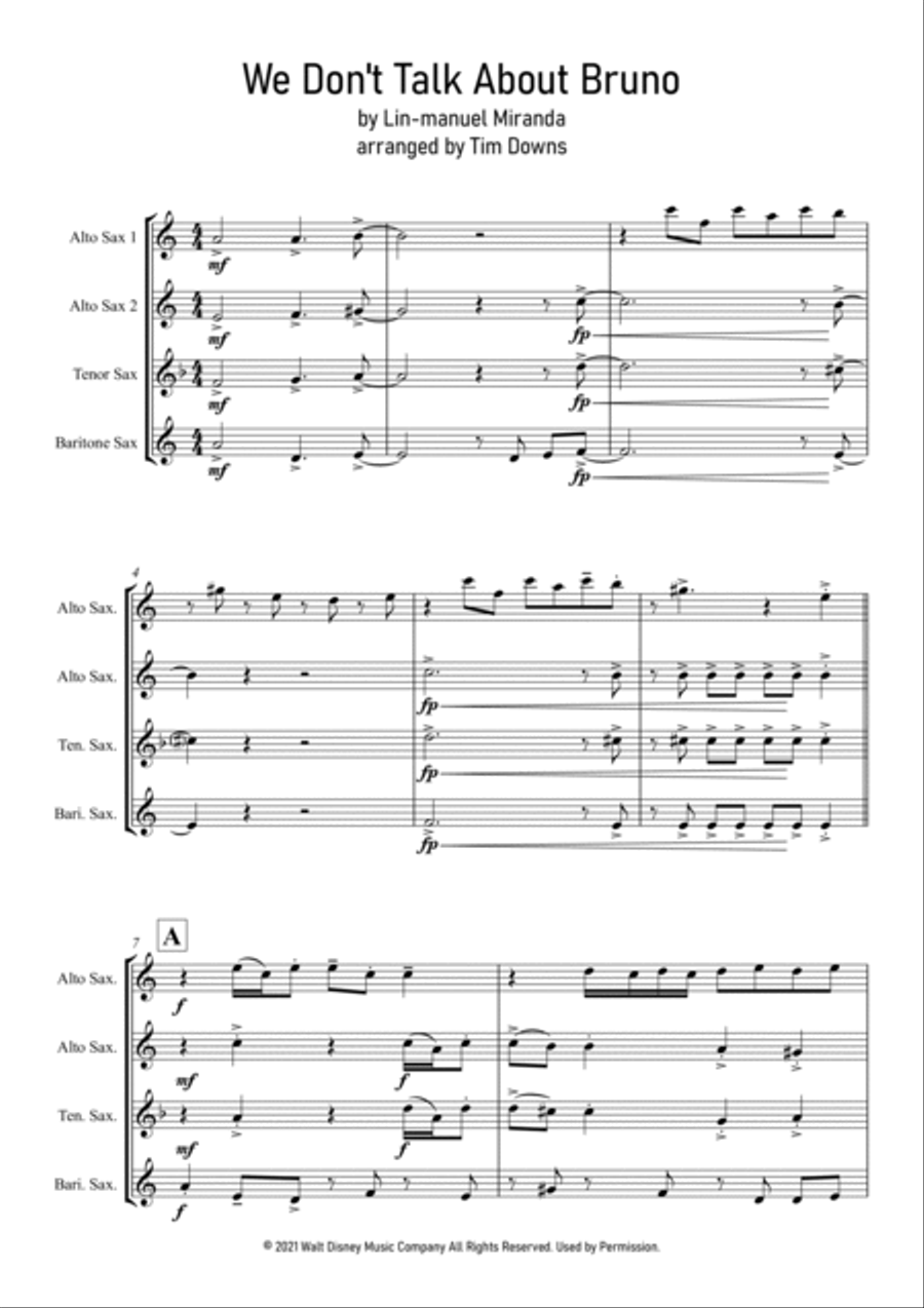 We Don't Talk About Bruno Saxophone Quartet scores gallery preview page 2