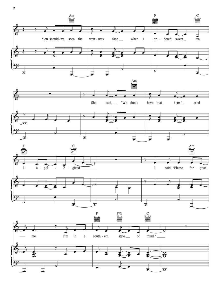 Southern State Of Mind Piano, Vocal, Guitar scores gallery preview page 2